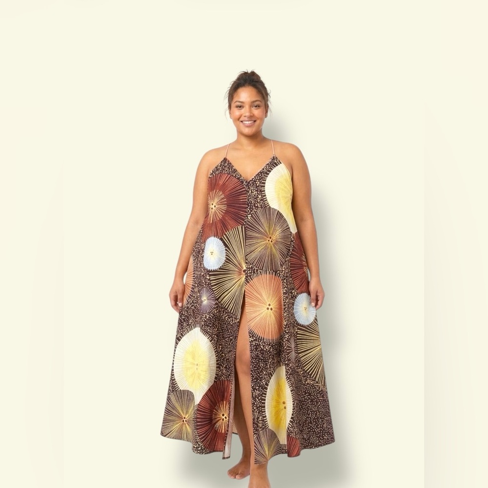 Plus Size Sleeveless Maxi Dress with Radiant Circle Print